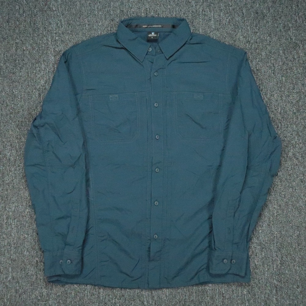 Kuhl Shirt Mens Large Blue Invoke Nylon Roll Tab Long Sleeve Stretch Hiking